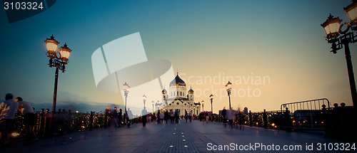 Image of Panorama Cathedral of Christ the Saviour church at evening, Russ