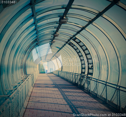 Image of blue air pedestrian tunnel