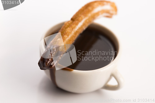 Image of deliciuos spanish Churros with hot chocolate