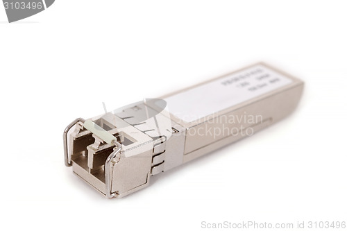 Image of Optical gigabit sfp module for network switch on the white backg