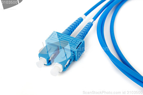 Image of blue fiber optic duplex SC connector patchcord