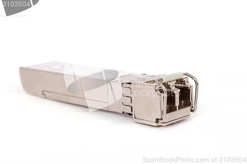 Image of Optical gigabit sfp module for network switch on the white backg