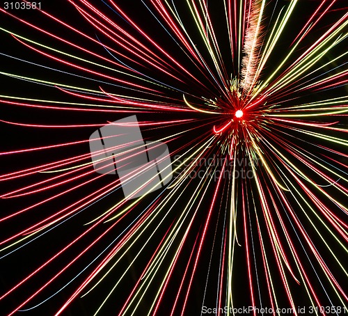 Image of fireworks,colored splashes of light against a dark background