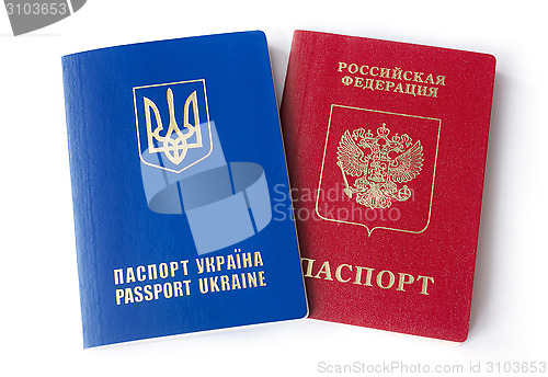 Image of Ukrainian and Russian ID passports 