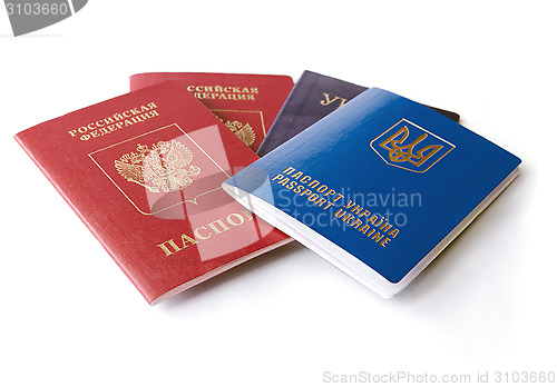 Image of Ukrainian and Russian ID passports 