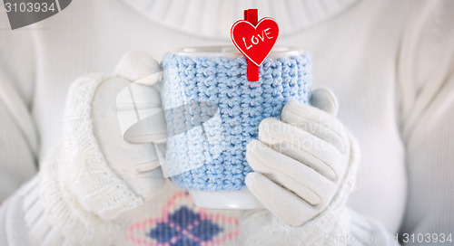 Image of Knitted wool cup valentines day