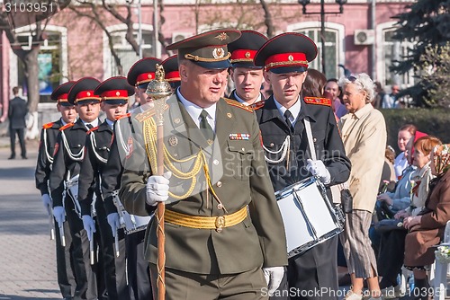 Image of Military cadet orchestra on Victory Day parade