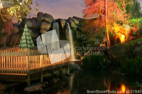 Image of Night and moonlit waterfall