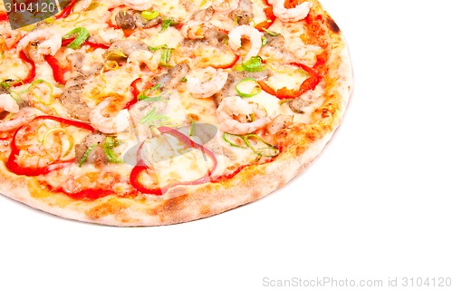 Image of pizza with shrimps isolated
