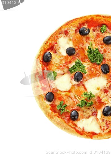 Image of pizza with olives isolated