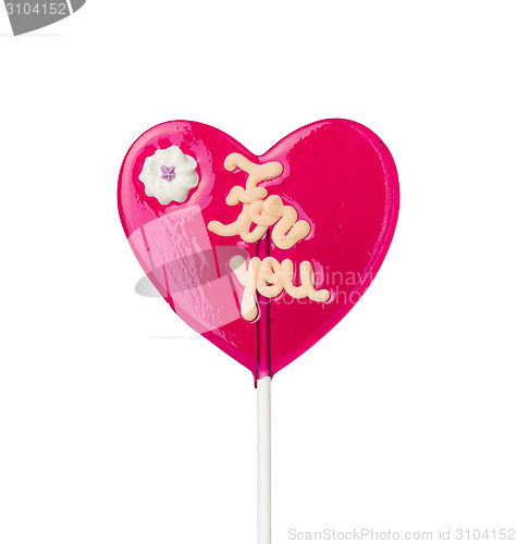 Image of red heart-lollipop isolated on white