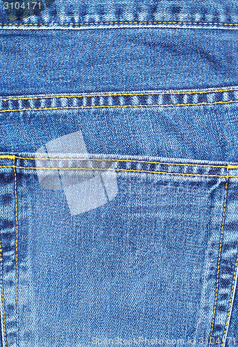 Image of denium blue jean pocket shot up close