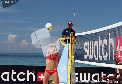 Image of Swiss player competes in the quarter finals of the Swatch-FIVB W