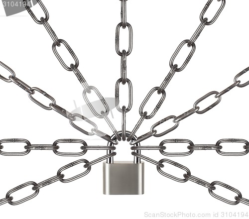 Image of The padlock and chains isolated