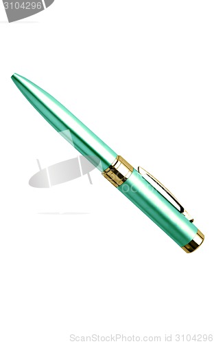 Image of Green metal pen isolated on white background