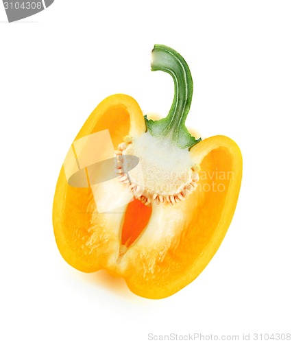 Image of fresh yellow paprika half isolated