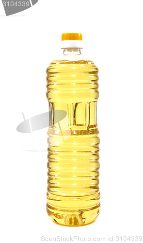 Image of sunflower oil in plastic bottle isolated