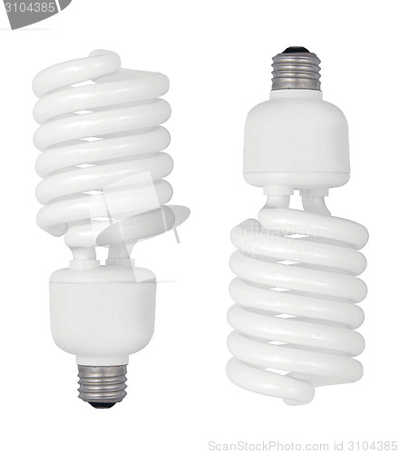 Image of Energy saving fluorescent light bulb on white