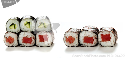 Image of Sushi rolls isolated on white