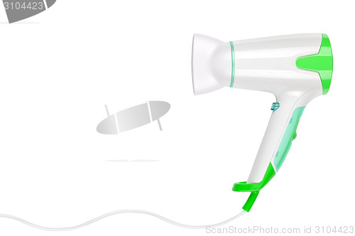 Image of Green hairdryer isolated on white