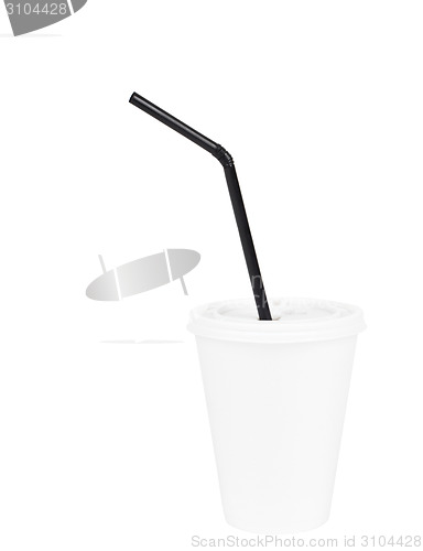 Image of White paper cup and black drinking straw