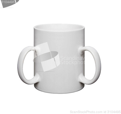 Image of cup with two handles on a white background