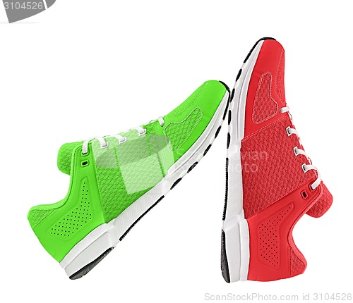 Image of red and green womens sport shoes