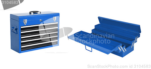 Image of blue toolboxes isolated on white