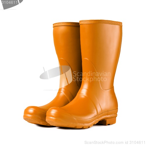 Image of Yellow rubber boots isolated on white