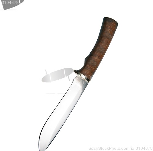 Image of Hunting knife with wooden haft isolated on the white