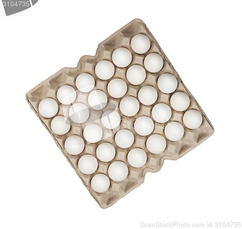 Image of twenty four of white eggs in box