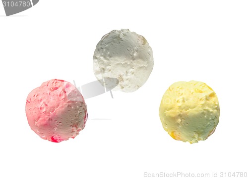 Image of Three isolated scoops of ice cream from side