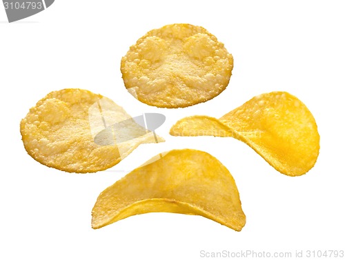 Image of potato chips on white background