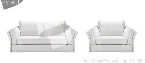Image of white leather sofa with armchair