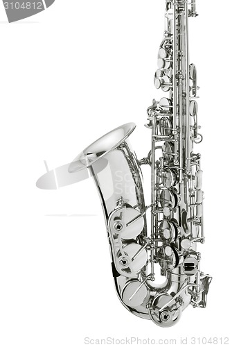 Image of silver saxaphone on the white background