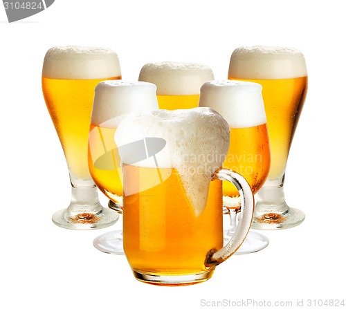 Image of Glasses of beer isolated over white