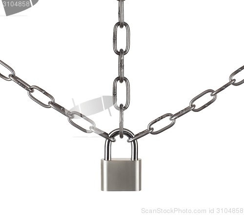 Image of The padlock and chains isolated