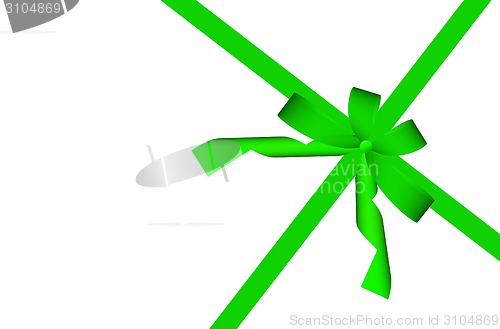 Image of Gift green ribbon and bow isolated on white