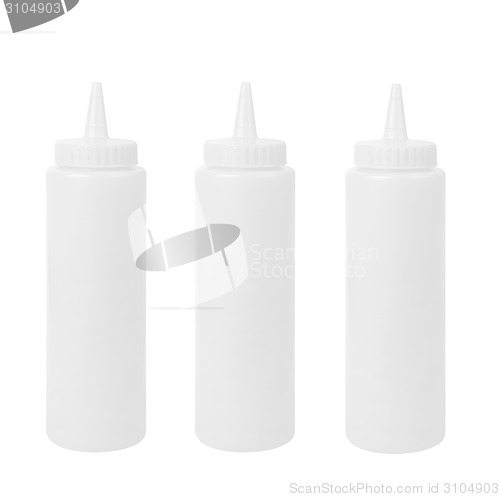 Image of three blank bottles on a white