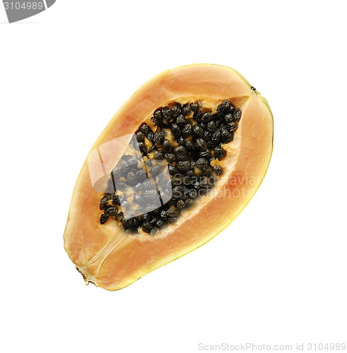 Image of Papaya fruit sliced on half isolated