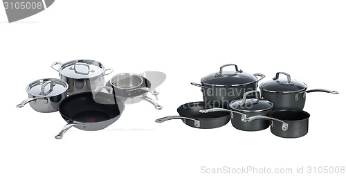 Image of set of stainless steel pots and pans