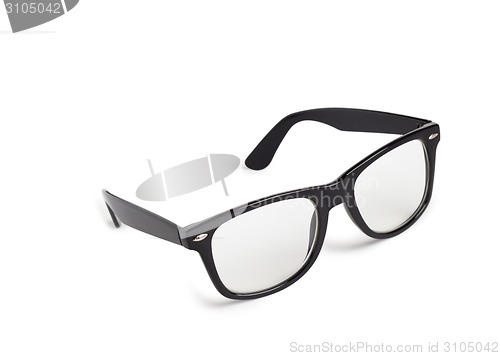 Image of Photo of black nerd glasses isolated on white