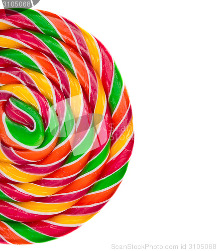 Image of Lollipop candy on white background, rainbow colours