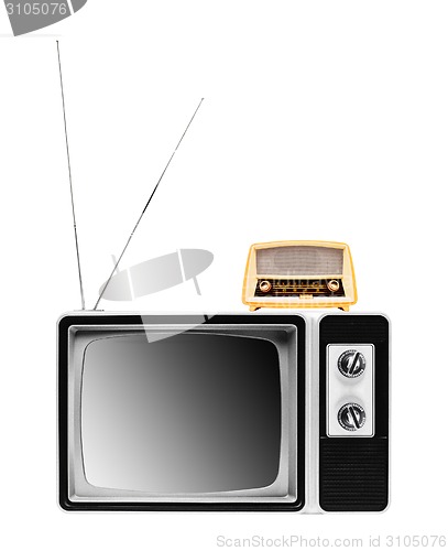 Image of vintage radio on tv isolated