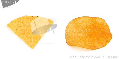 Image of Nacho chip with potato chips  isolated