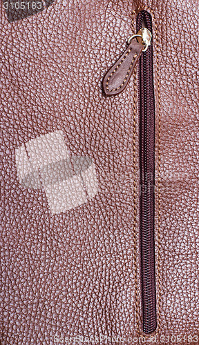 Image of zipper on brown leather