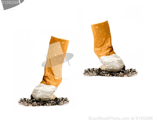 Image of cigarette buttes with ash isolated