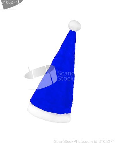 Image of blue Santa Claus hat on white background