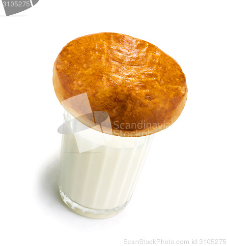 Image of milk and bun isolated on white