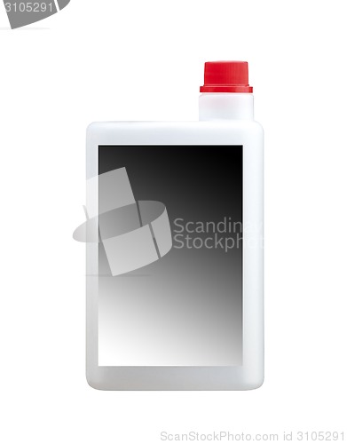 Image of canister with engine oil on white background